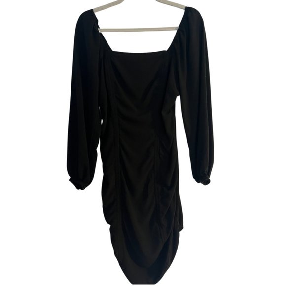 Wild Fable Puff Long Sleeve Double Ruched Dress, Black - Picture 3 of 9